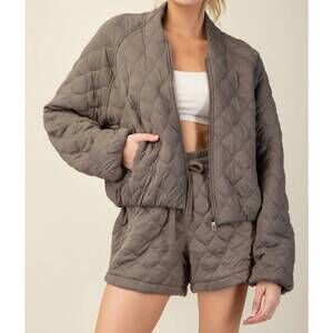 NEW RAE MODE quilted bomber jacket in dark taupe